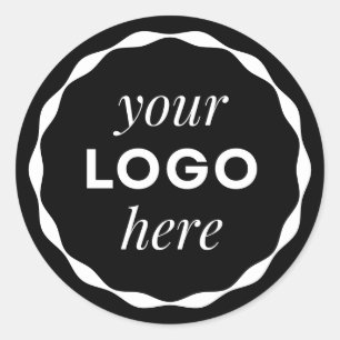Black Minimalist  Logo Scalloped Circle Sticker