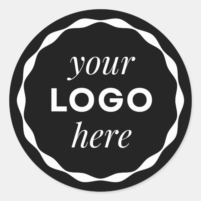 Black Minimalist  Logo Scalloped Circle Sticker (Front)