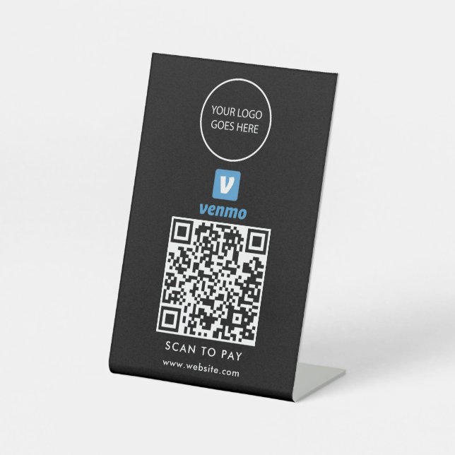 Black Minimalist Logo Venmo Scan To Pay Pedestal Sign (Front)