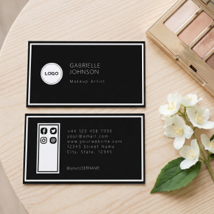 Black Minimalist Makeup Artist Social Media Icons  Business Card