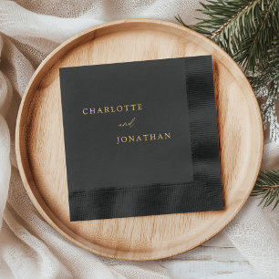 Black Minimalist Modern Elegant Wedding Foil Napkins