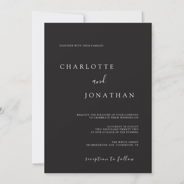 Black Minimalist Modern Elegant Wedding Invitation (Front)