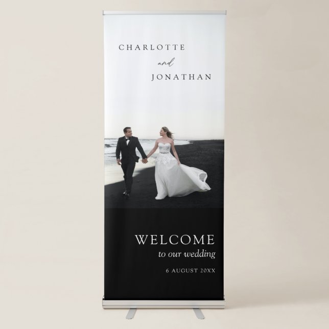Black Minimalist Modern Elegant Wedding Retractable Banner (Front)