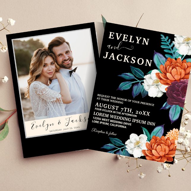 Black Minimalist Modern Fall Wedding  Invitation (Creator Uploaded)