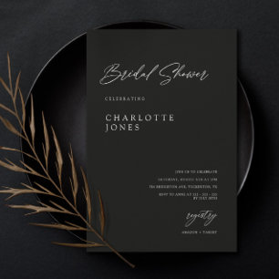 Black Minimalist Modern Handwritten Bridal Shower  Invitation