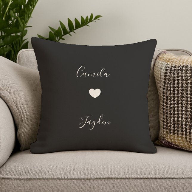Black Minimalist Modern Heart Wedding Anniversary Cushion (Creator Uploaded)