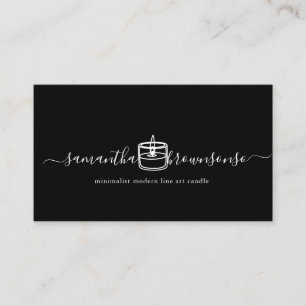 Black Minimalist modern line art candle Business Card