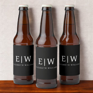 Black Minimalist Modern Monogram Elegant Beer Bottle Label