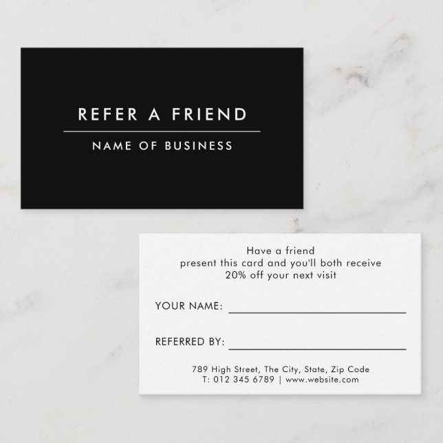 Black Minimalist Modern Professional Referral Card (Front/Back)