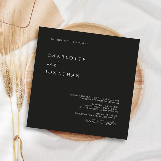 Black Minimalist Modern Square Wedding Invitation (Creator Uploaded)