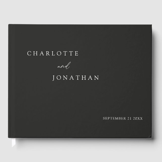 Black Minimalist Modern Wedding Photo Guest Book (Front)