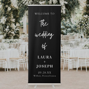 Black Minimalist Modern Welcome To Our Wedding Retractable Banner