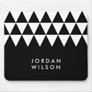 Black Minimalist Modern White Triangle Pattern Mouse Mat