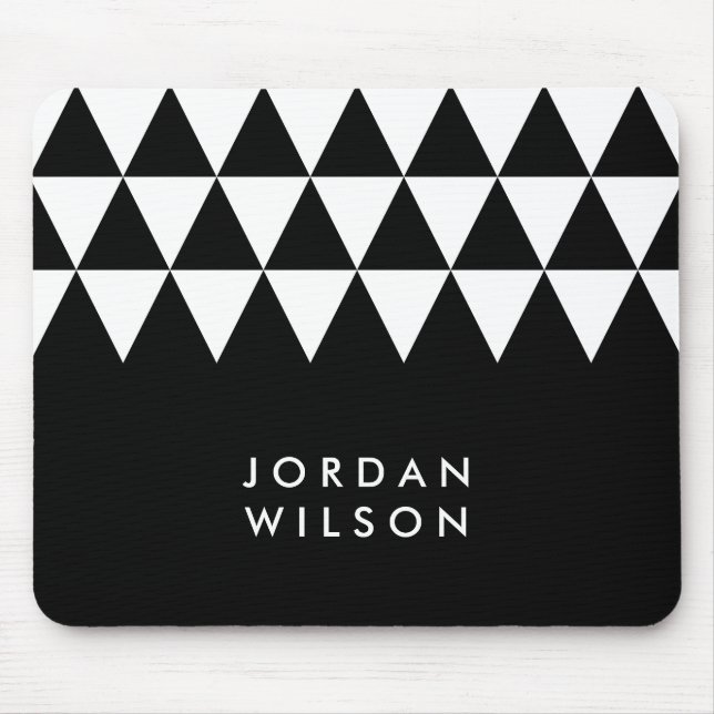 Black Minimalist Modern White Triangle Pattern Mouse Mat (Front)