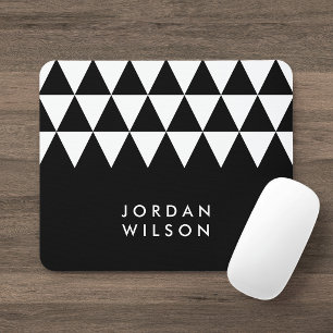 Black Minimalist Modern White Triangle Pattern Mouse Mat