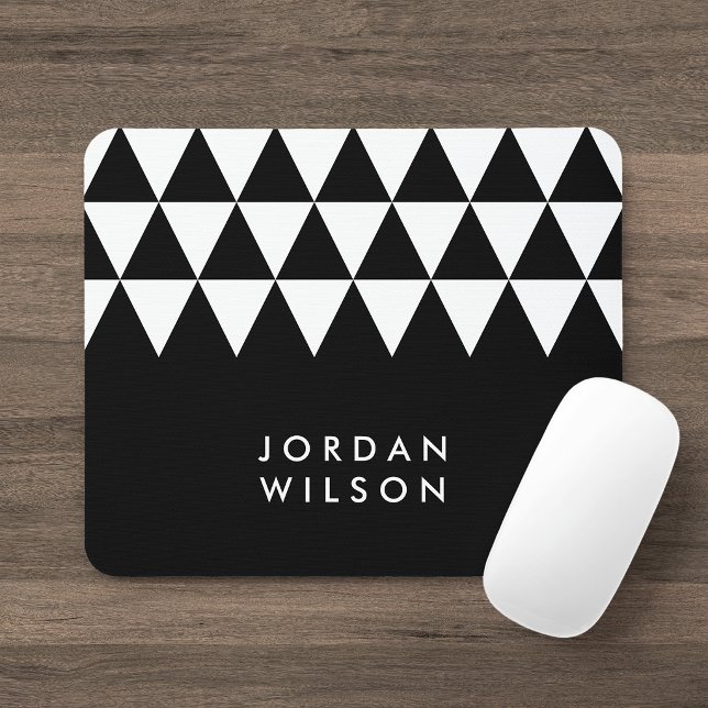 Black Minimalist Modern White Triangle Pattern Mouse Mat (Creator Uploaded)