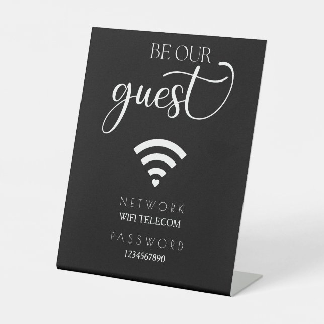 Black Minimalist Modern WiFi Password Wedding Sign (Front)