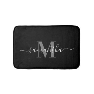 Black Minimalist Monogram Bath Mat