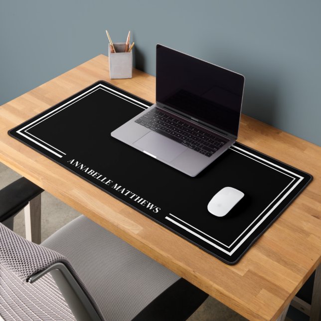 Black Minimalist Monogram Desk Mat (Office 2)