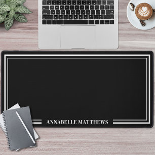 Black Minimalist Monogram Desk Mat