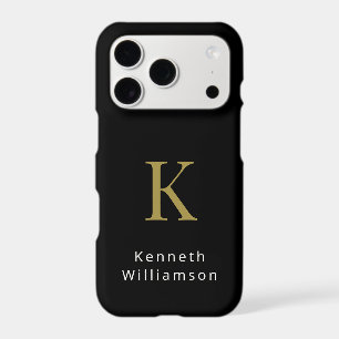 Black Minimalist Monogram Gold White Modern Men