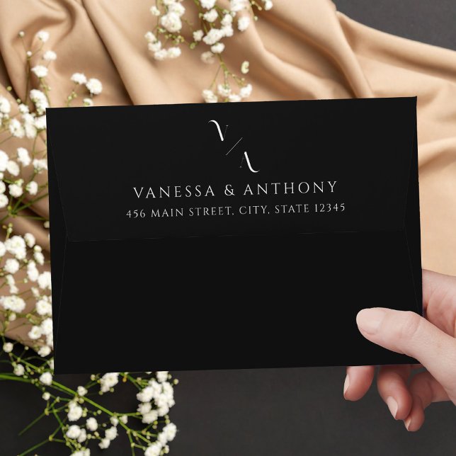 Black Minimalist Monogram Modern Wedding Envelope (Creator Uploaded)