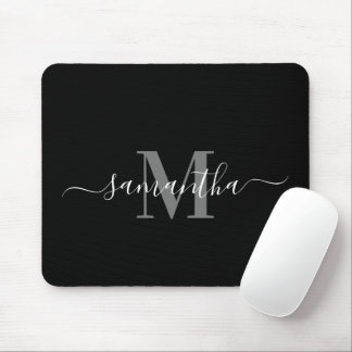 Black Minimalist Monogram Mouse Mat