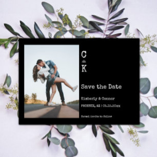 Black Minimalist Monogram Photo Save The Date