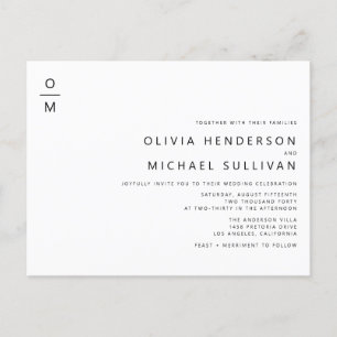 Black Minimalist Monogram QR Code Wedding Invitation Postcard