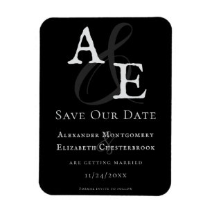 Black Minimalist Monogram Save the Date Magnet