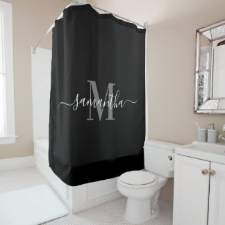 Black Minimalist Monogram Shower Curtain