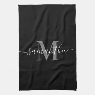 Black Minimalist Monogram Tea Towel