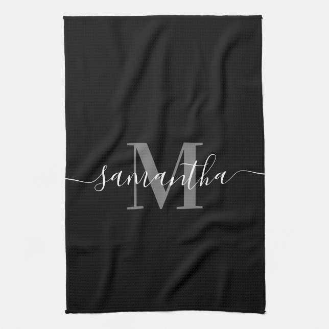 Black Minimalist Monogram Tea Towel (Vertical)