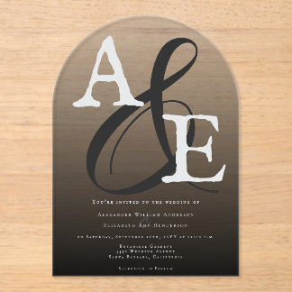 Black Minimalist Monogram Wedding Acrylic Invitations
