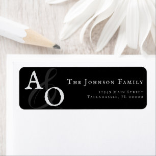 Black Minimalist Monogram Wedding Address