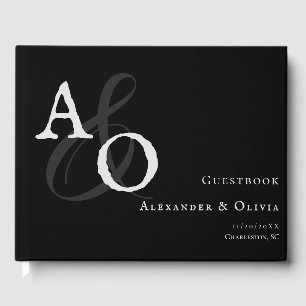 Black Minimalist Monogram Wedding Guest Book