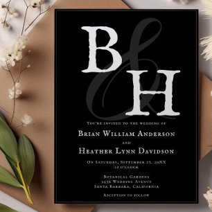 Black Minimalist Monogram Wedding Invitation