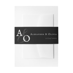 Black Minimalist Monogram Wedding Invitation Belly Band