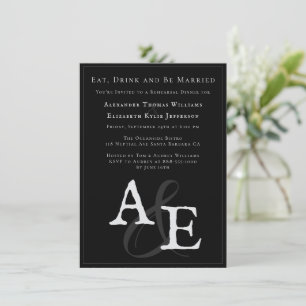 Black Minimalist Monogram Wedding Rehearsal Dinner Invitation