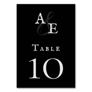 Black Minimalist Monogram Wedding Table Number