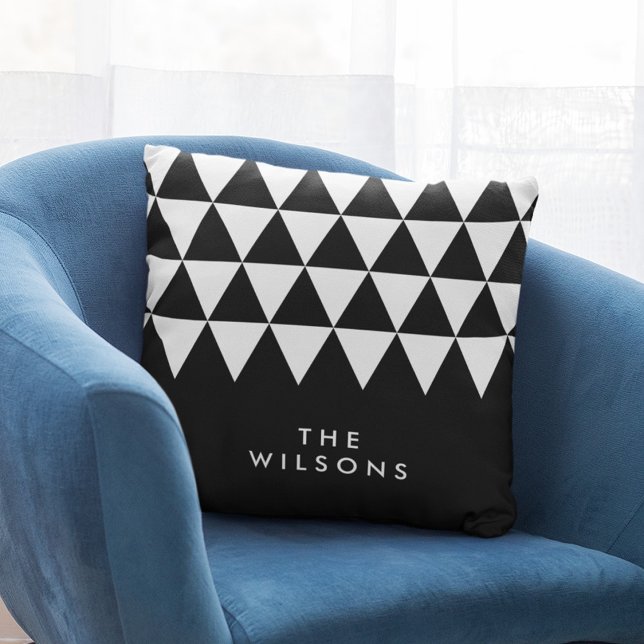 Black Minimalist Name White Triangle Pattern Cushion (Creator Uploaded)