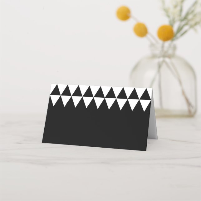Black Minimalist Name White Triangle Pattern Place Card (Front)