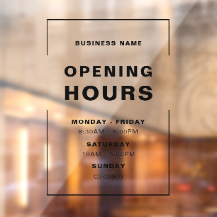 Black Minimalist Opening Hours with Business Name Window Cling