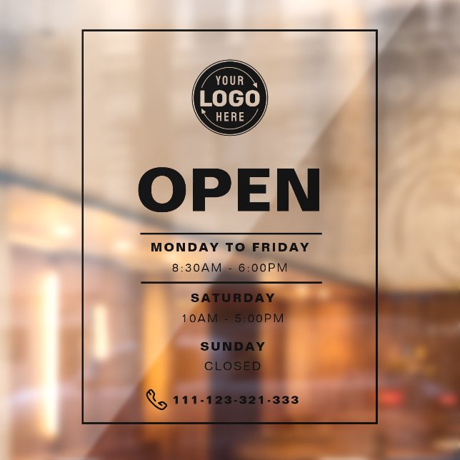 Black Minimalist Opening Hours with Logo Window Cling (Sheet 2)