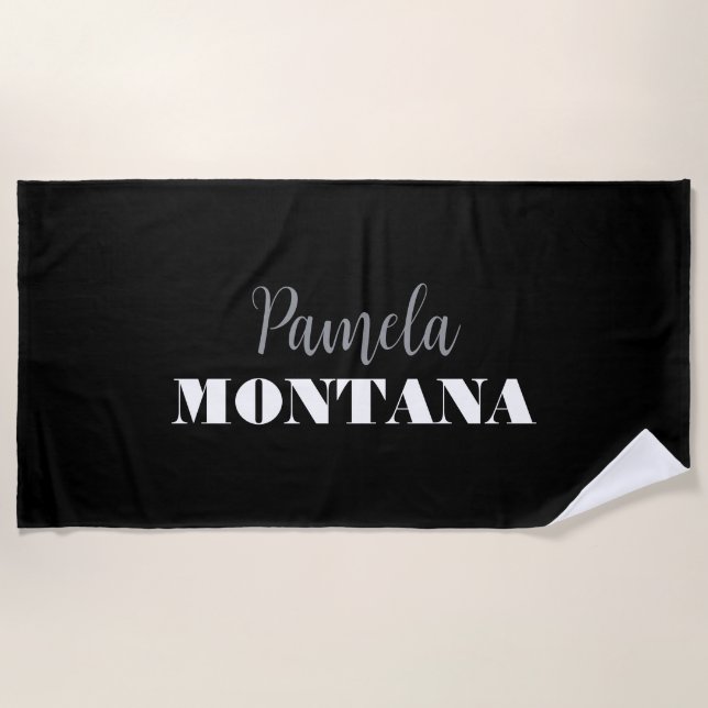 Black Minimalist Personal Modern Beach Towel (Front)