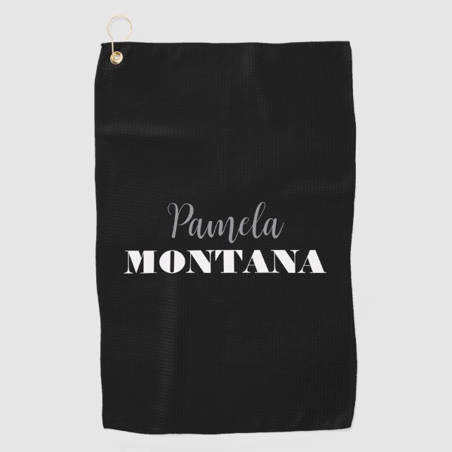Black Minimalist Personal Modern Golf Towel (Front)