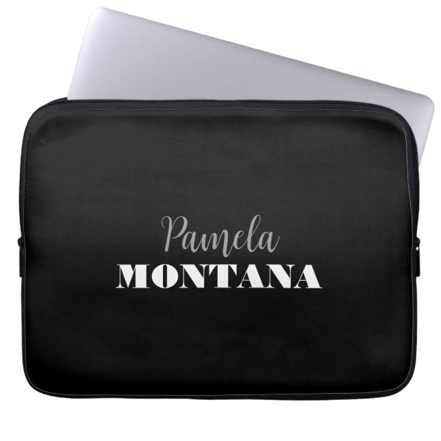 Black Minimalist Personal Modern Laptop Sleeve (Front)