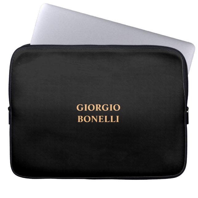 Black Minimalist Personal Modern Laptop Sleeve (Front)