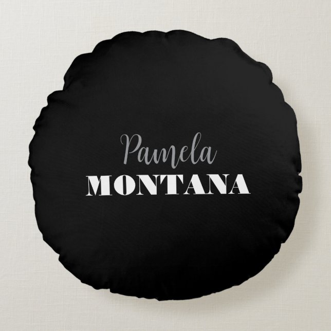 Black Minimalist Personal Modern Round Cushion (Front)