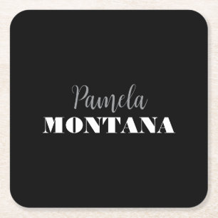 Black Minimalist Personal Modern Square Paper Coaster